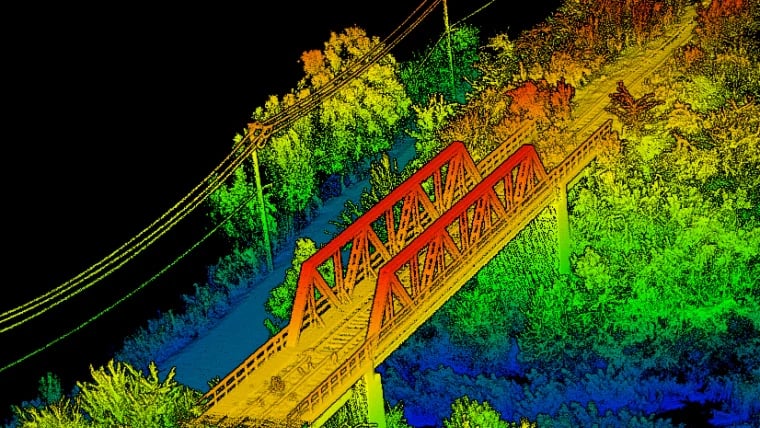 Chmura punktów LiDAR mostu kolejowego